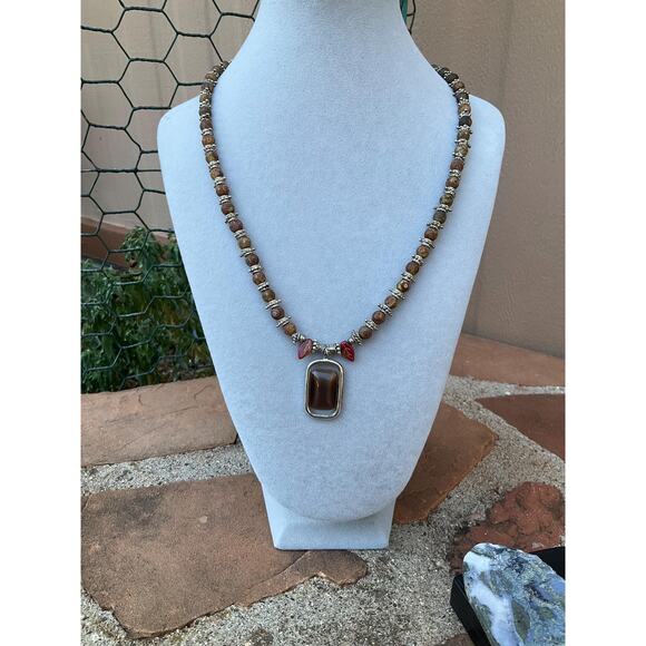 Hand Crafted Earth Tone Beaded Necklace - Picture 2 of 10